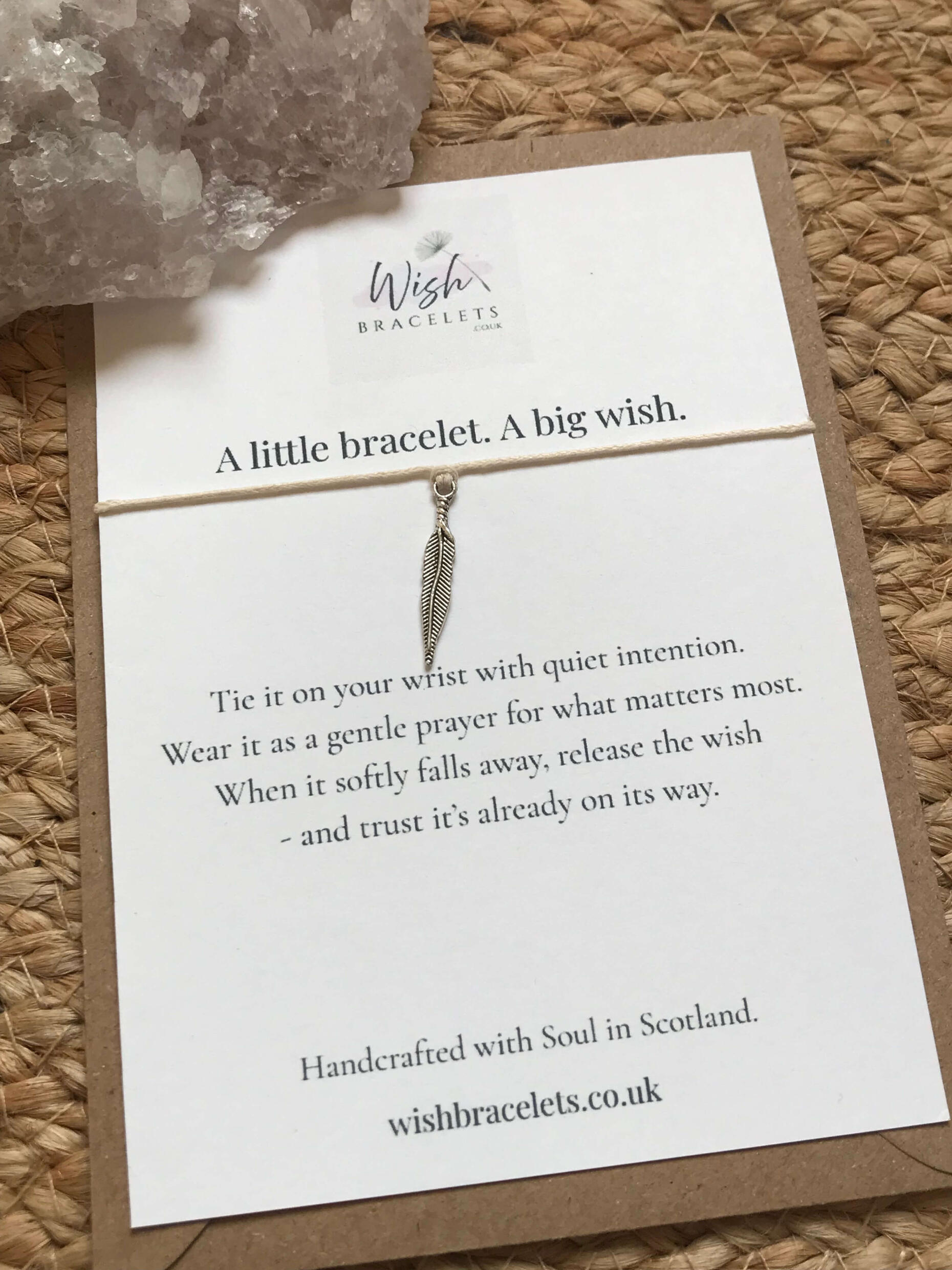 Letting Go Wish Bracelet feather wish bracelet with affirmation card