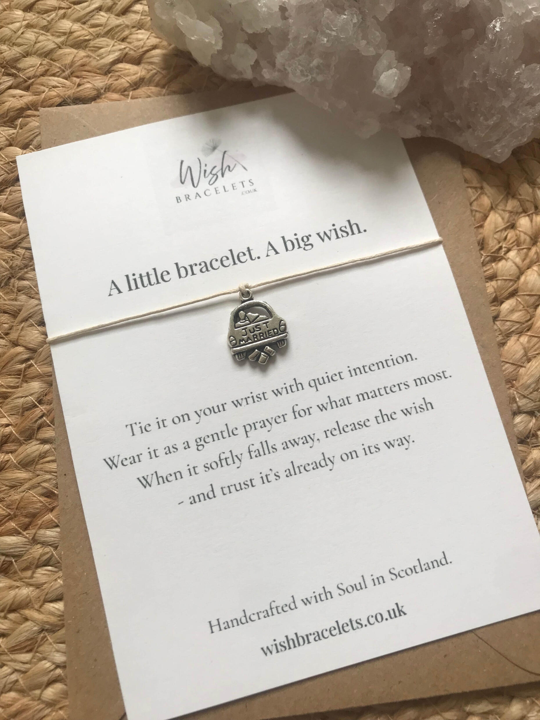 Just Married Wish Bracelet tibetan silver just married wedding car wish bracelet with cream cord