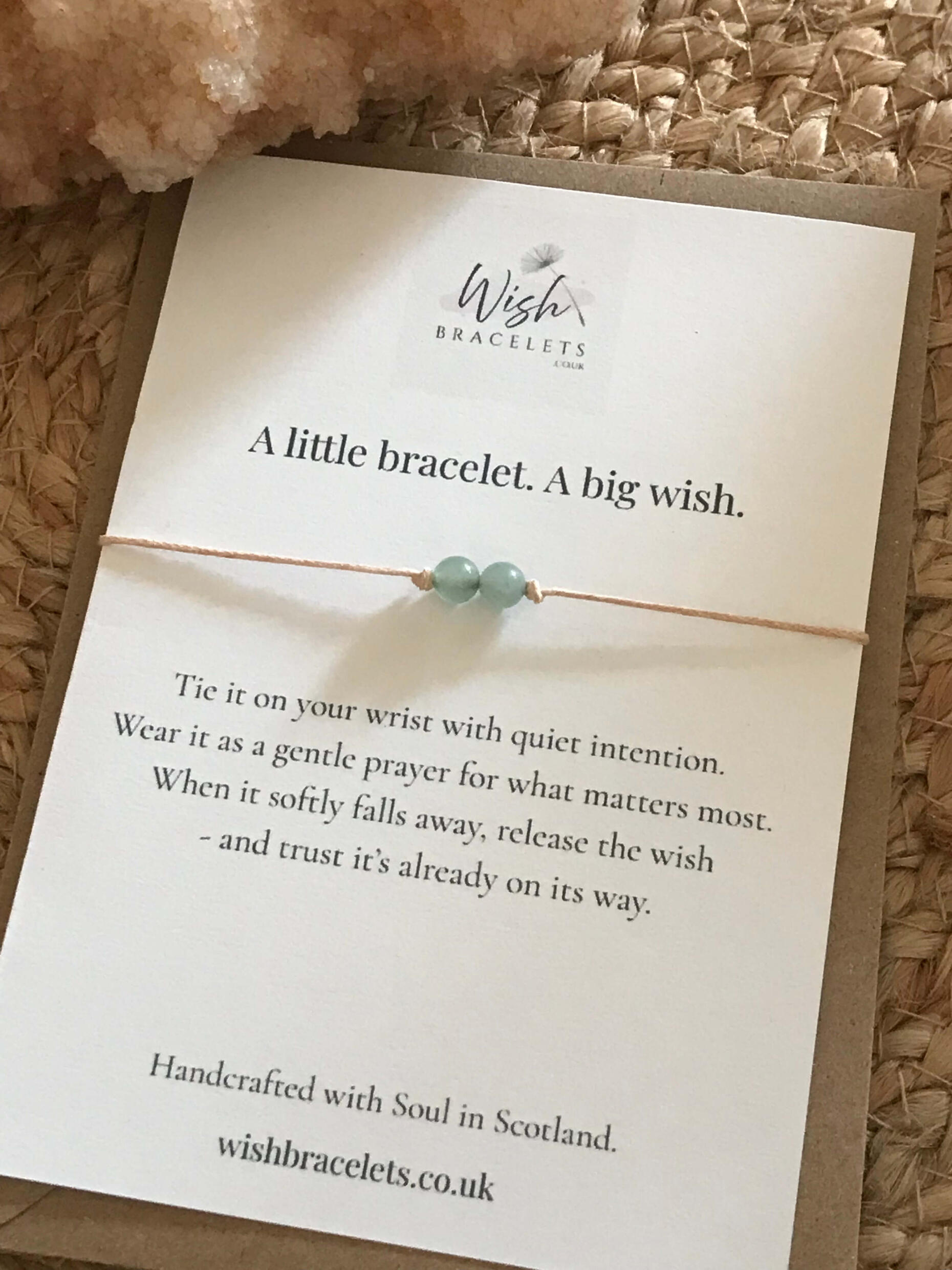 Calm In The Chaos Crystal Wish Bracelet green aventurine wish bracelet with caramel cord
