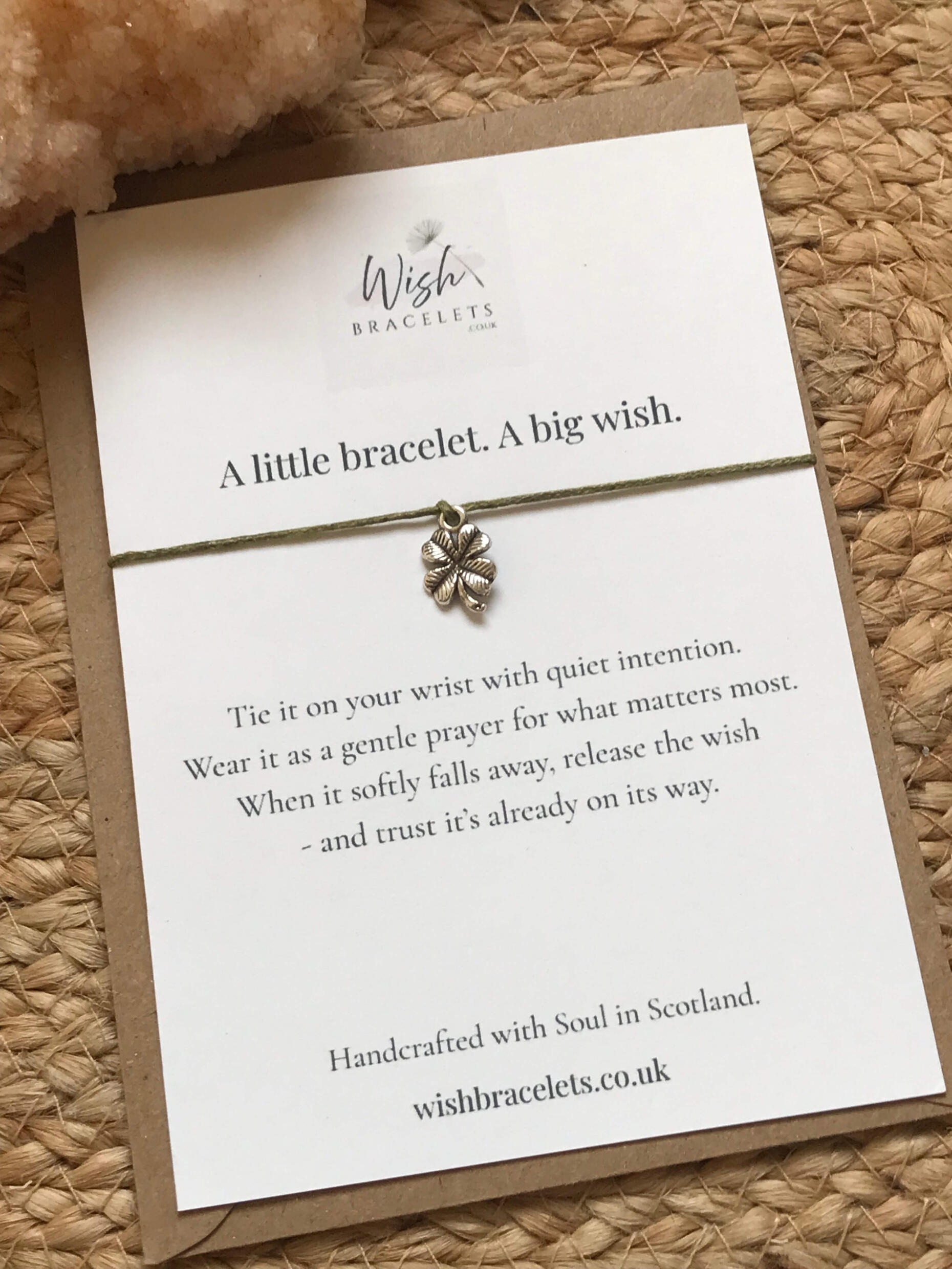 Lucky Spirit Wish Bracelet lucky four leaf clover wish bracelet with olive green cord